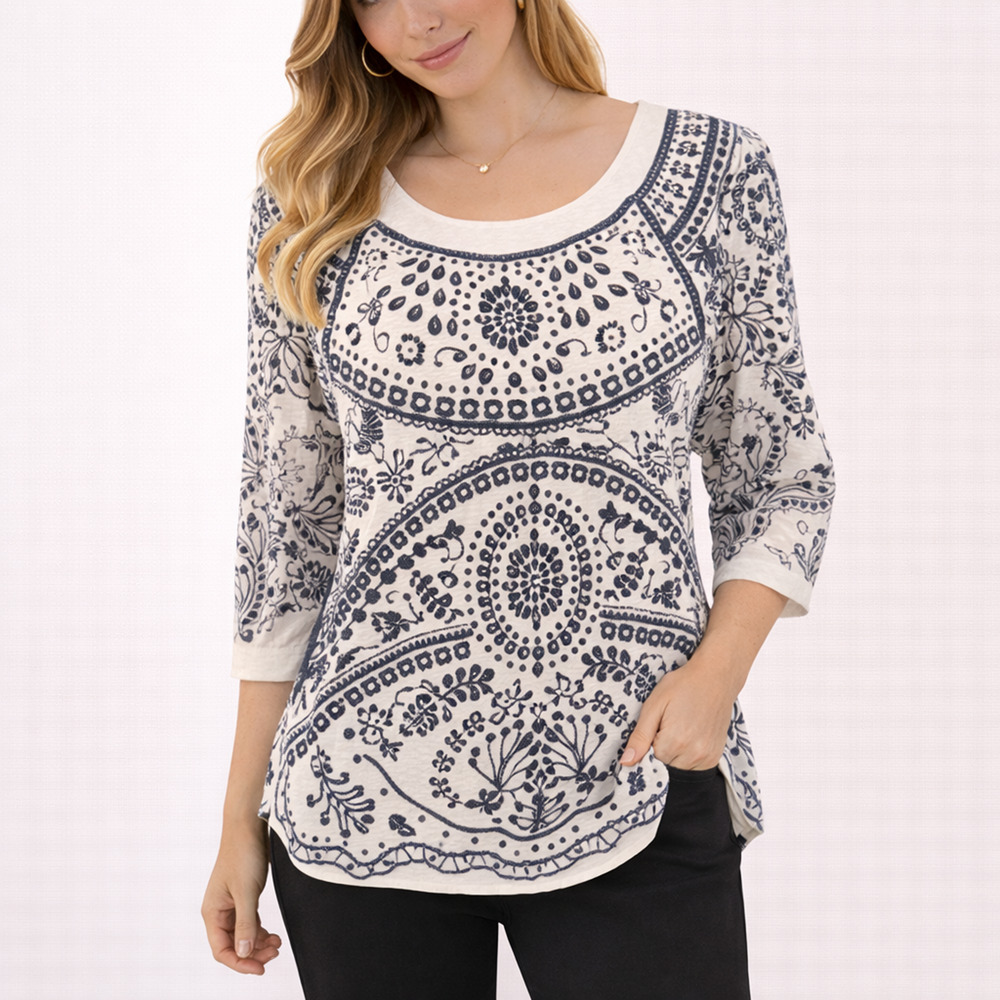 Anthro Maeve Ester Eyelet Top S Blue White Embroidered Tee Boho